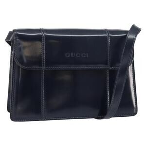 GUCCI Bamboo Shoulder Bag Patent leather Navy Gold Auth 158518